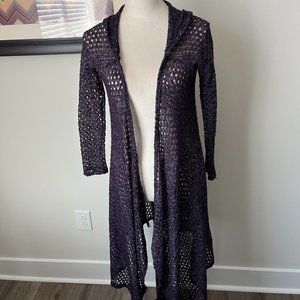 Jesse & J Purple Open Weave Hoodie Cardigan S